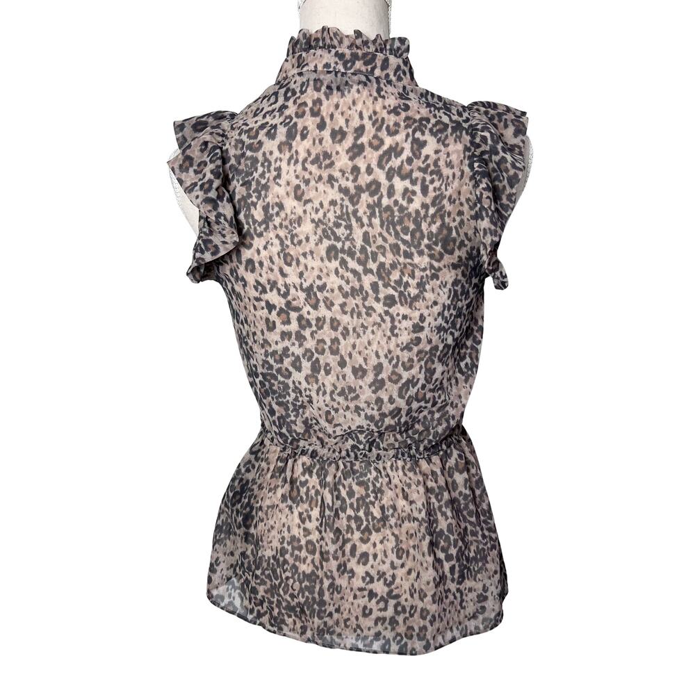 AllSaints Laney Sheer Leopard Print Ruffle Blouse XS Workwear Office Coquette - Picture 6 of 8